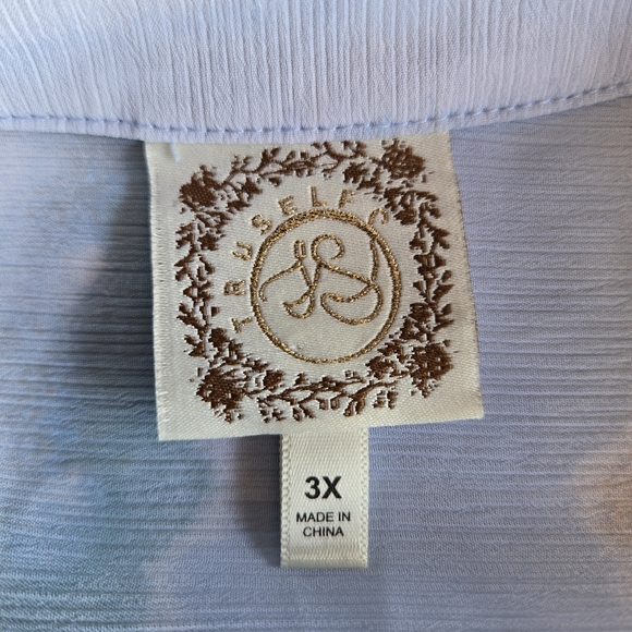 TruSelf Blue‎ Green Watercolor Striped Tunic Top Size 3X Split Neck Coastal Boho - Picture 8 of 11